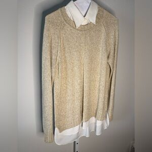 Lauren by Ralph Lauren Beige Women's Sweater with White Collar and Bottom